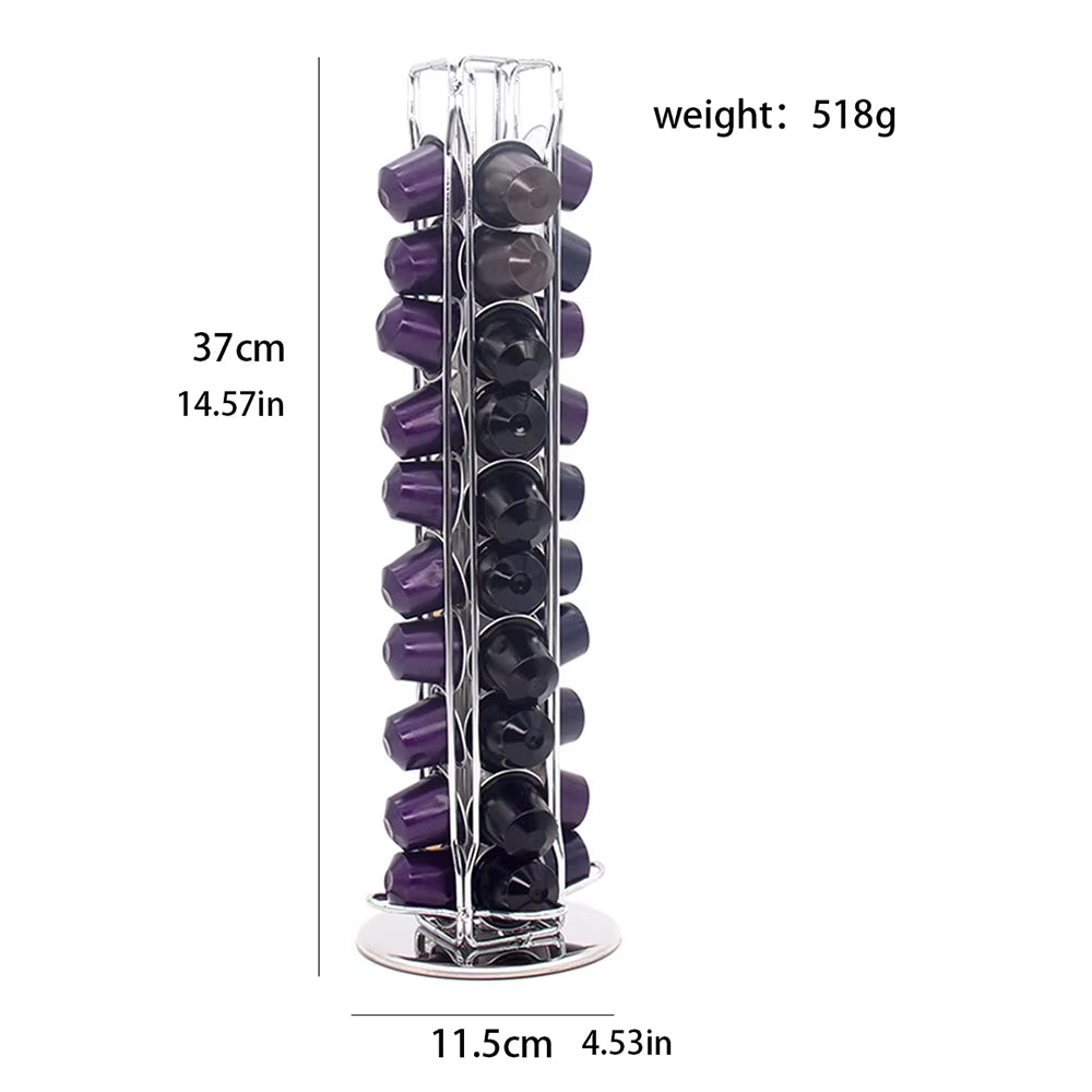 360° Rotating Coffee Pod Holder – Capsule Storage Carousel Rack, Holds 40 Pods | CasaFlow