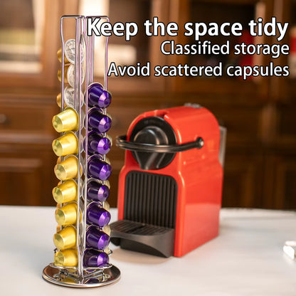 360° Rotating Coffee Pod Holder – Capsule Storage Carousel Rack, Holds 40 Pods | CasaFlow