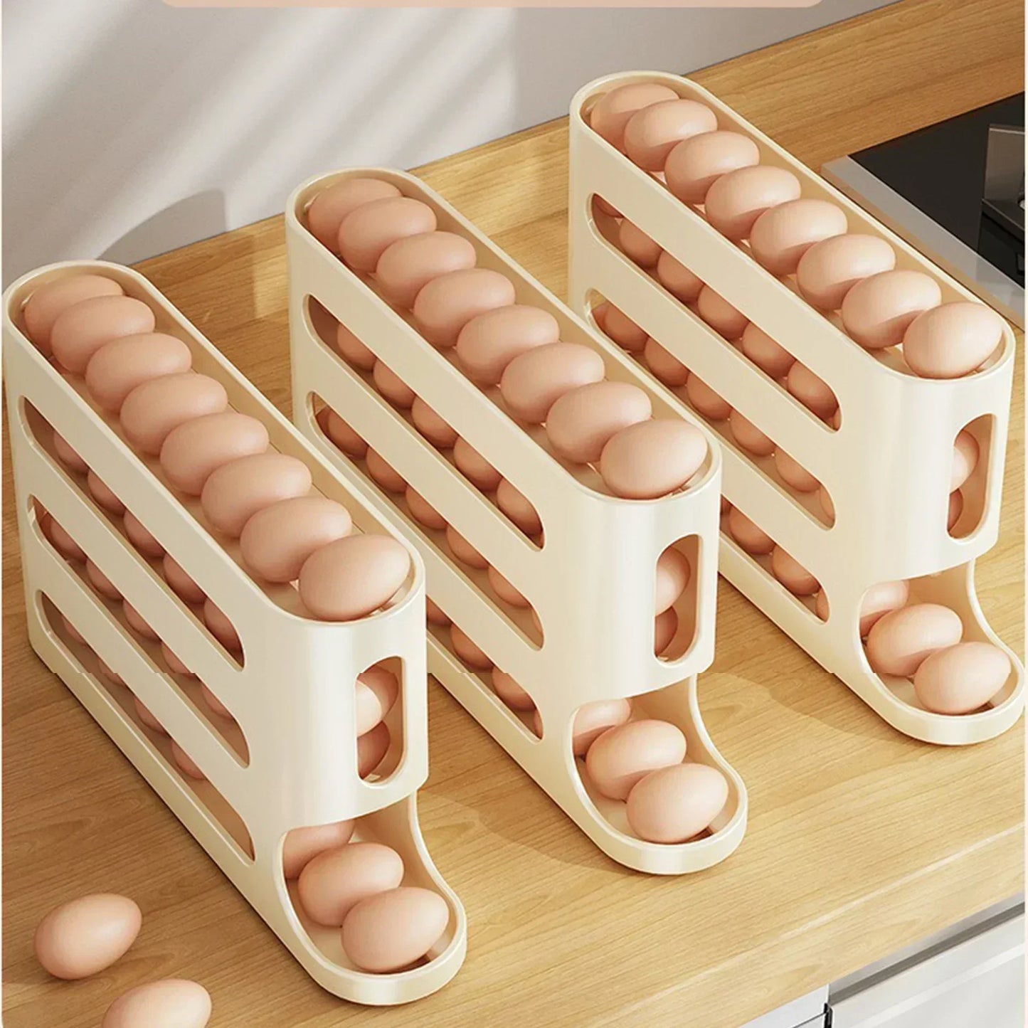 Sliding Egg Holder for Fridge – 4-Tier Auto-Rolling Storage  Rack, Holds 30 Eggs, Space-Saving Organizer | CasaFlow