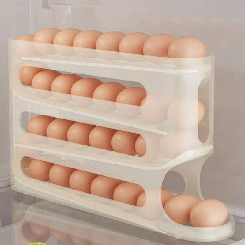 Sliding Egg Holder for Fridge – 4-Tier Auto-Rolling Storage  Rack, Holds 30 Eggs, Space-Saving Organizer | CasaFlow