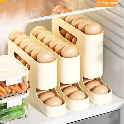 Sliding Egg Holder for Fridge – 4-Tier Auto-Rolling Storage  Rack, Holds 30 Eggs, Space-Saving Organizer | CasaFlow