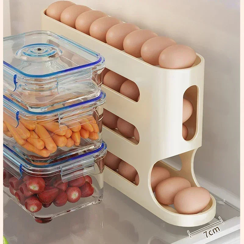 Sliding Egg Holder for Fridge – 4-Tier Auto-Rolling Storage  Rack, Holds 30 Eggs, Space-Saving Organizer | CasaFlow