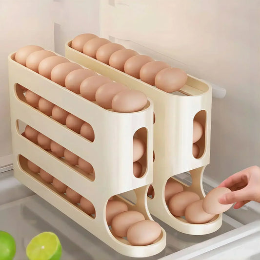 Sliding Egg Holder for Fridge – 4-Tier Auto-Rolling Storage  Rack, Holds 30 Eggs, Space-Saving Organizer | CasaFlow