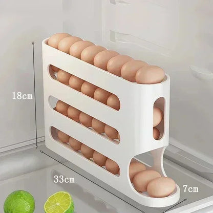 Sliding Egg Holder for Fridge – 4-Tier Auto-Rolling Storage  Rack, Holds 30 Eggs, Space-Saving Organizer | CasaFlow