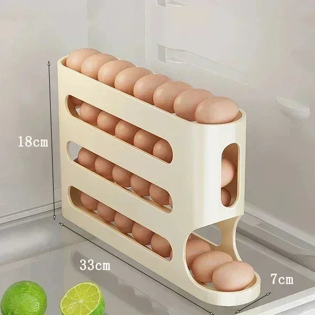 Sliding Egg Holder for Fridge – 4-Tier Auto-Rolling Storage  Rack, Holds 30 Eggs, Space-Saving Organizer | CasaFlow