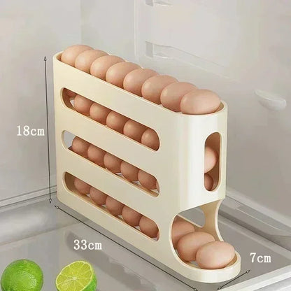 Sliding Egg Holder for Fridge – 4-Tier Auto-Rolling Storage  Rack, Holds 30 Eggs, Space-Saving Organizer | CasaFlow
