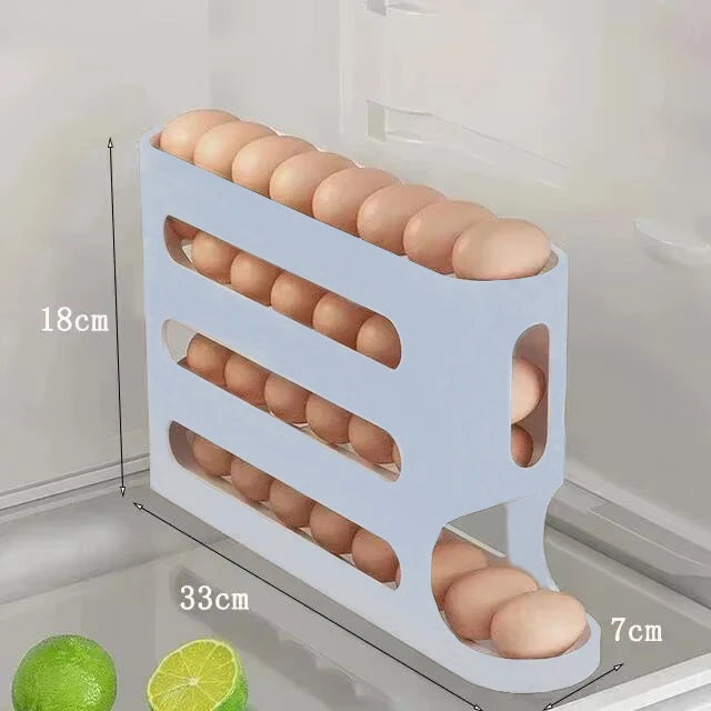 Sliding Egg Holder for Fridge – 4-Tier Auto-Rolling Storage  Rack, Holds 30 Eggs, Space-Saving Organizer | CasaFlow