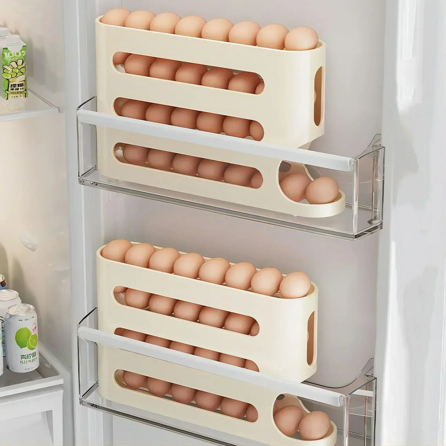 Sliding Egg Holder for Fridge – 4-Tier Auto-Rolling Storage  Rack, Holds 30 Eggs, Space-Saving Organizer | CasaFlow