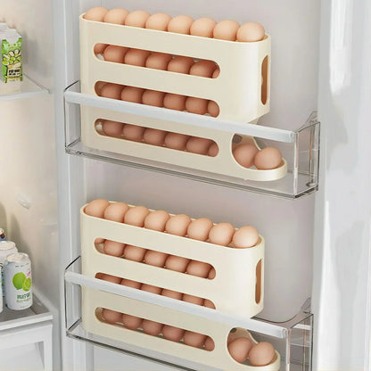Sliding Egg Holder for Fridge – 4-Tier Auto-Rolling Storage  Rack, Holds 30 Eggs, Space-Saving Organizer | CasaFlow