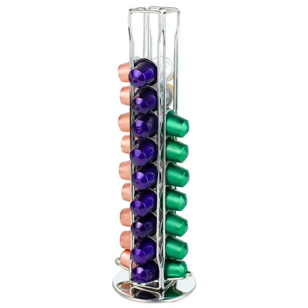 360° Rotating Coffee Pod Holder – Capsule Storage Carousel Rack, Holds 40 Pods | CasaFlow