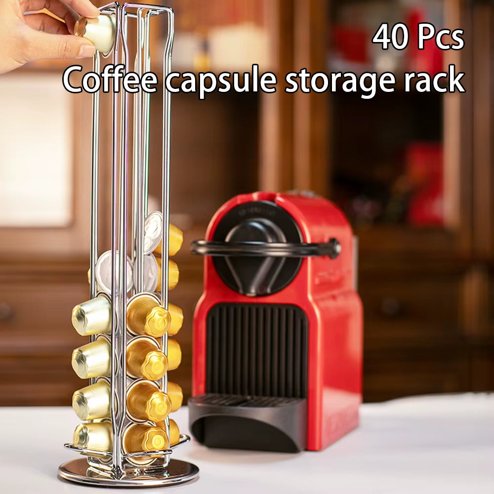360° Rotating Coffee Pod Holder – Capsule Storage Carousel Rack, Holds 40 Pods | CasaFlow